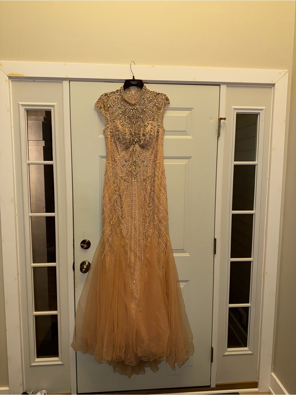 Alyce Paris Beaded Champagne Tulle Prom Gown